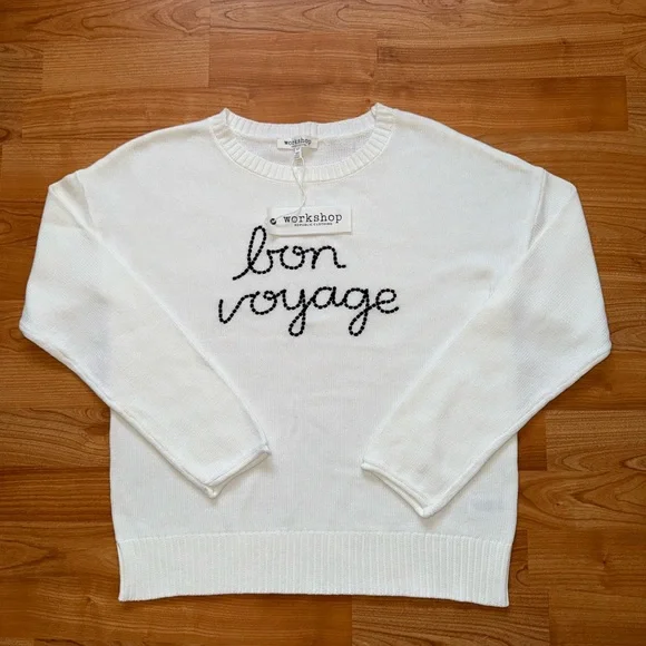 Workshop Republic Clothing Women Sz S ‘Bon Voyage’ White Cotton Knit Sweater New - Picture 7 of 16